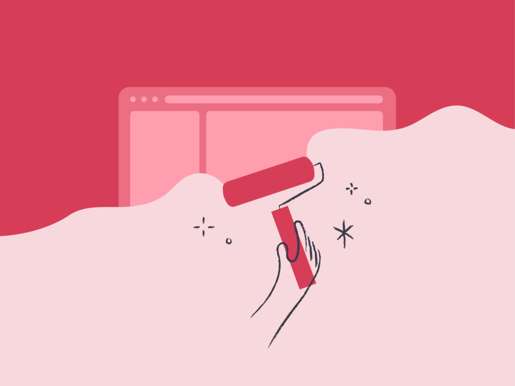 Illustration of a hand rolling paint over a browser window
