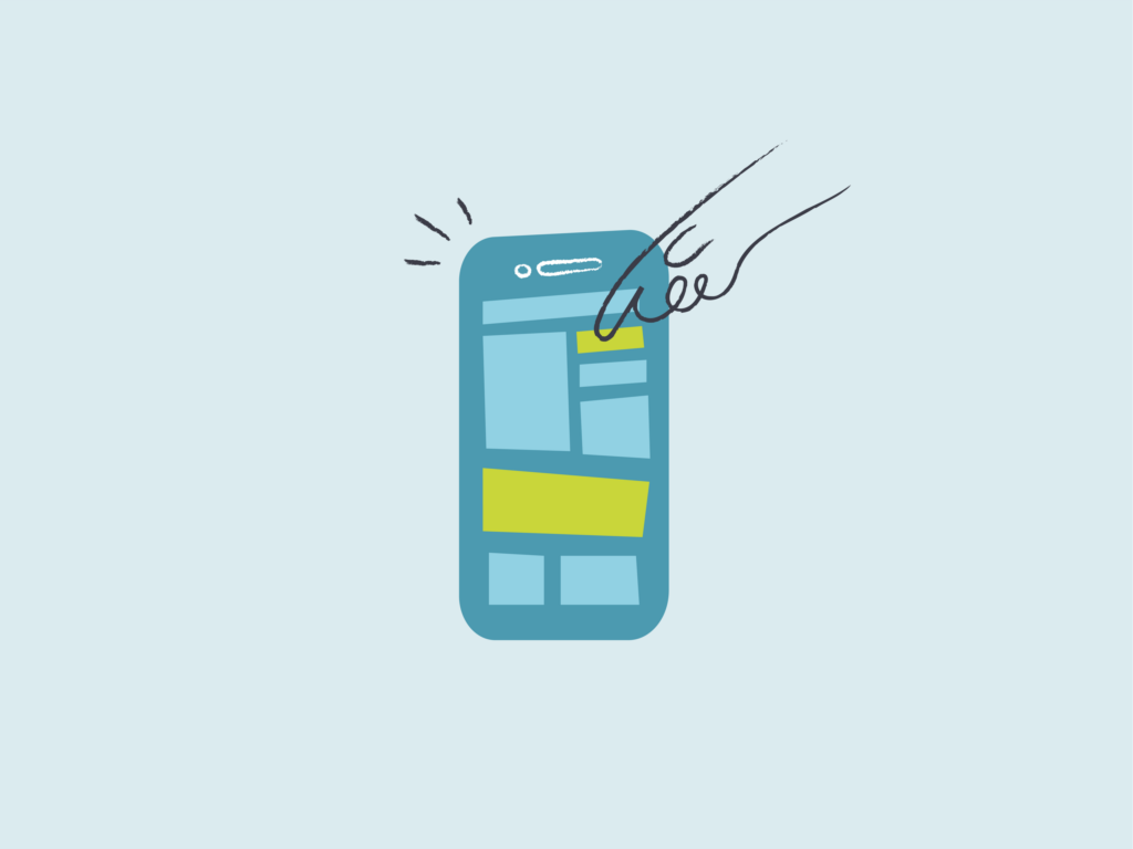 Illustration of a hand tapping a phone screen layout